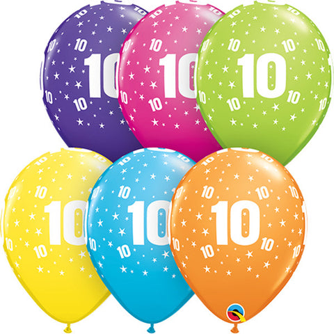 10th Birthday Stars Tropical Assortment Latex Balloons