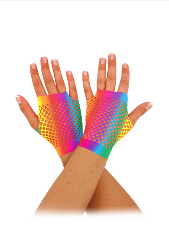 Short Rainbow Fishnet Gloves