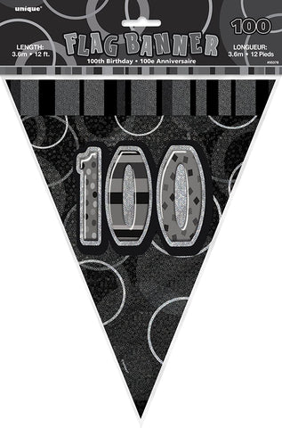 100th Birthday Black & Silver Bunting