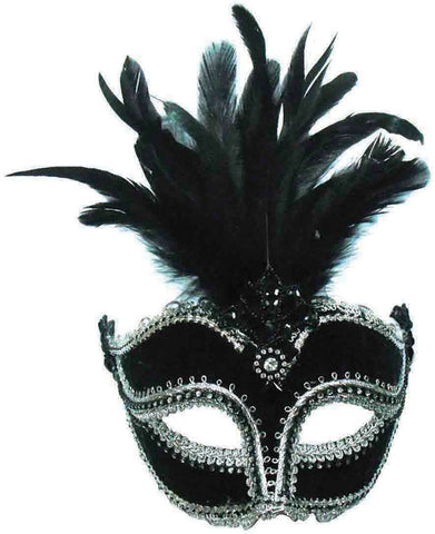 Black Velvet Tall Feather Mask
