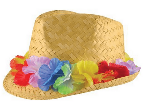 Straw Summer Trilby Hat with Flower Band