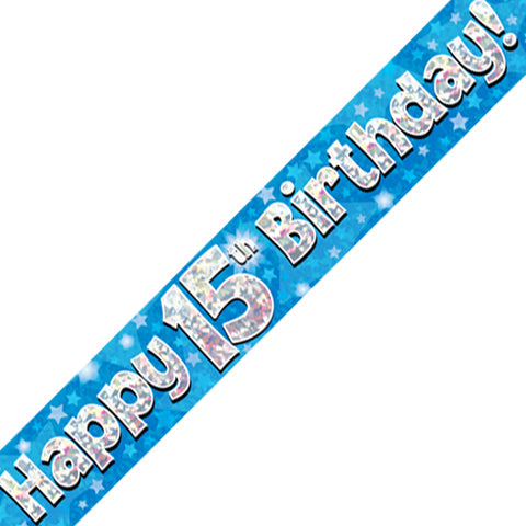 15th Birthday Blue Foil Banner