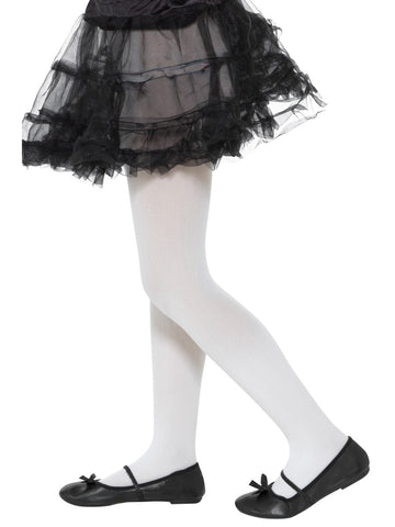 Kid's White Opaque Tights (6-12 Years)