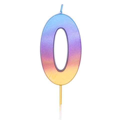 Number 0 Rainbow Ombre Candle