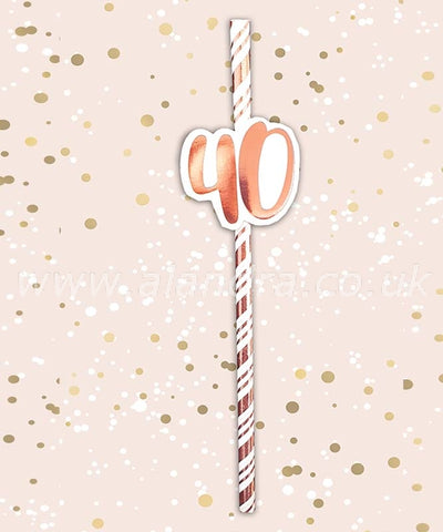 Rose Gold 40th Birthday Straws