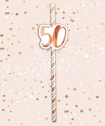 Rose Gold 50th Birthday Straws