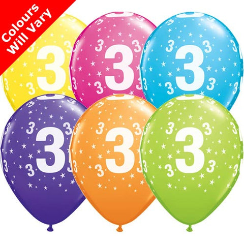 Tropical Assortment 3rd Birthday Balloons (6pk)
