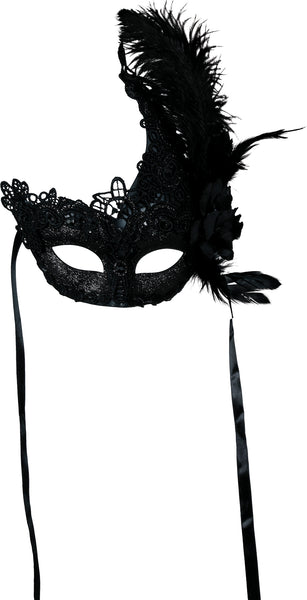 Black Lace Eye Mask with Feathers