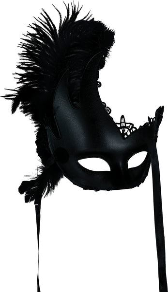 Black Lace Eye Mask with Feathers