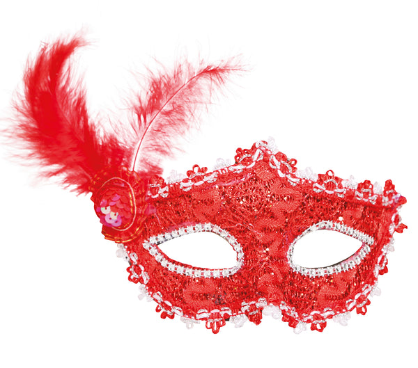 Red Eye Mask with Feathers