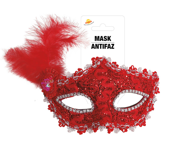 Red Eye Mask with Feathers