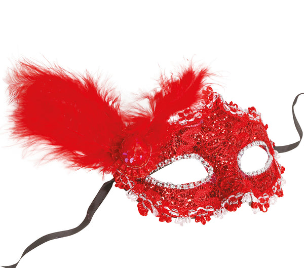 Red Eye Mask with Feathers