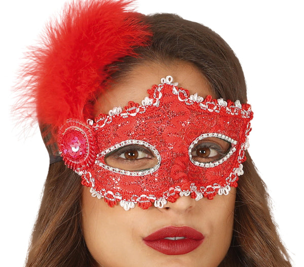 Red Eye Mask with Feathers
