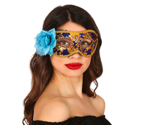 Blue & Gold Eye Mask with Flower