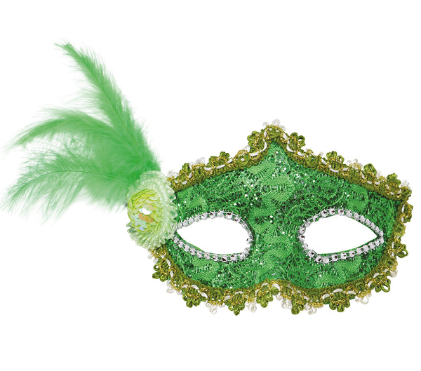 Green Eye Mask with Feathers