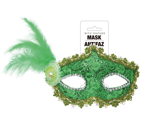 Green Eye Mask with Feathers