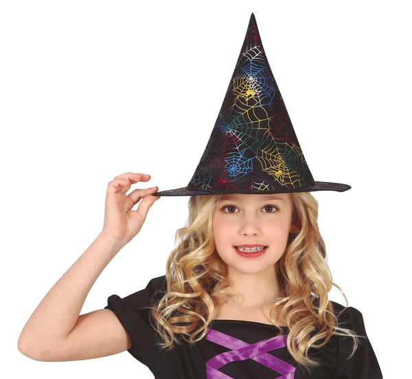 Child's Rainbow Spiderweb Witch Hat
