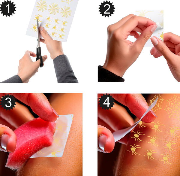 Halloween Gold Spiders Temporary Tattoo Transfers