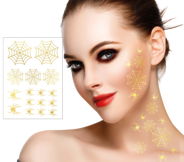Halloween Gold Spiders Temporary Tattoo Transfers