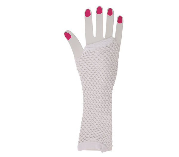 Long White Fishnet Gloves