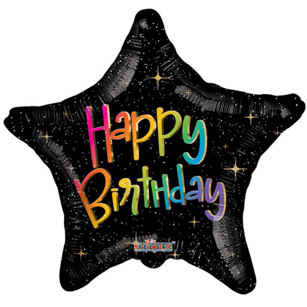 18 Inch Black Star Happy Birthday Eco Foil Balloon