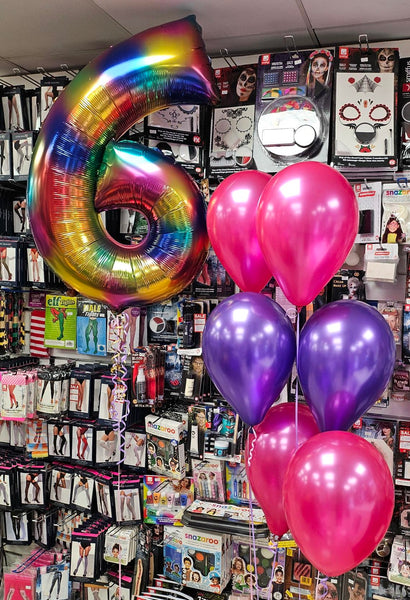 34 Inch Rainbow Splash Number 6 Foil Balloon