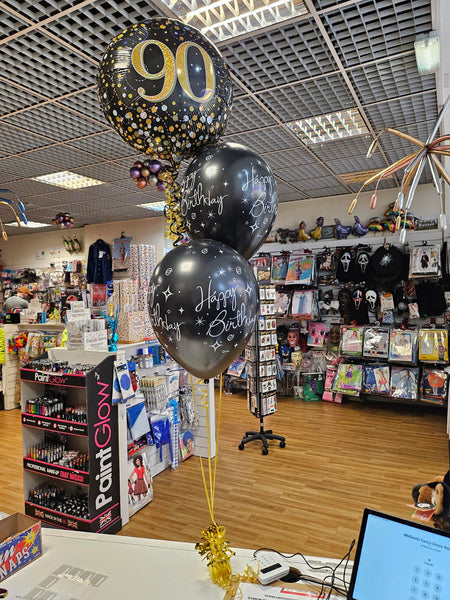 18 Inch Black & Gold Fizz Foil 90th Birthday Balloon