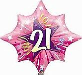 28 Inch Pink Starburst 21st Birthday Foil Balloon