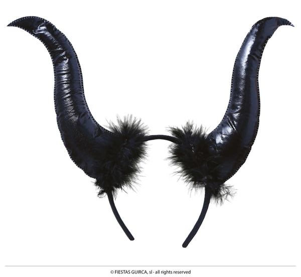 Long Wet-Look Black Devil Horns