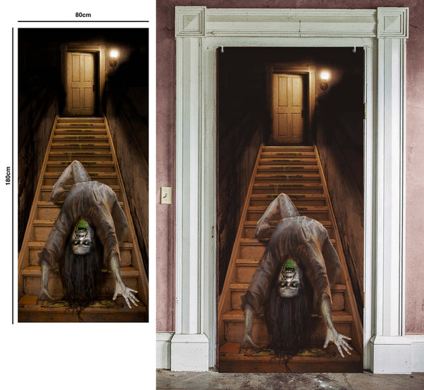 Zombie on the Stairs Halloween Door Poster