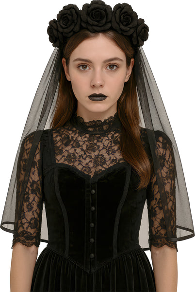 Black Veil with Black Roses