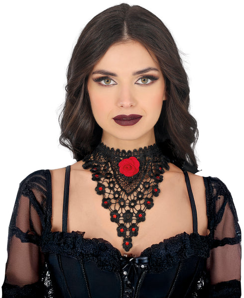 Red Rose Embroidered Choker