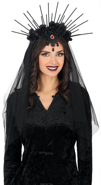 Day of the Dead Lace Headband with Veil