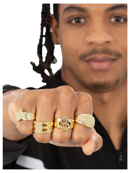 90s Gold & Diamond Bling Rings (4Pk)