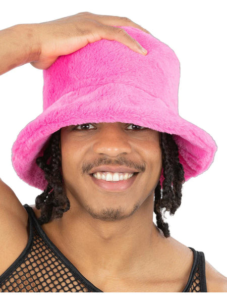 Neon Pink 90s Fluffy Bucket Hat