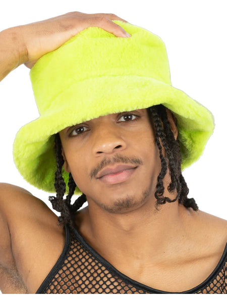 Neon Green 90s Fluffy Bucket Hat