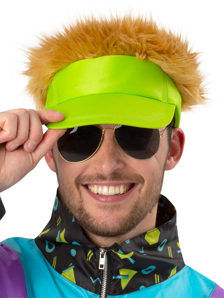 80s Neon Green Visor Hat & Hair