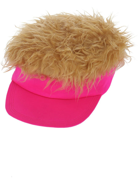 80s Neon Pink Visor Hat & Hair