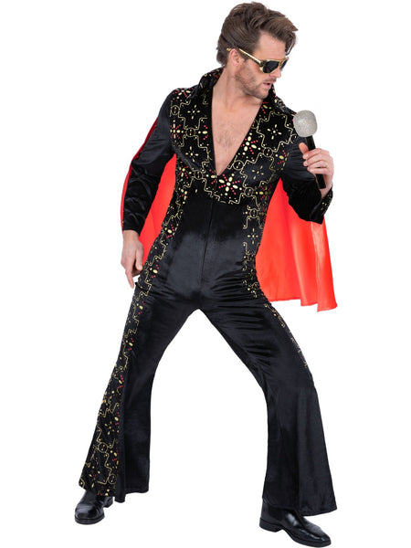 Elvis Black Printed Jumpsuit Costume