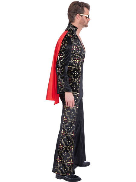 Elvis Black Printed Jumpsuit Costume