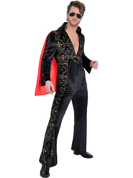 Elvis Black Printed Jumpsuit Costume