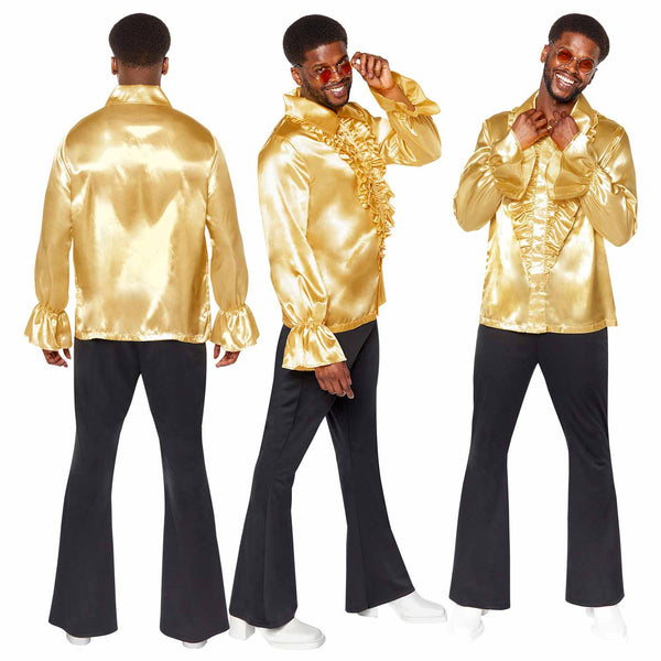 70's Gold Satin Ruffle Shirt