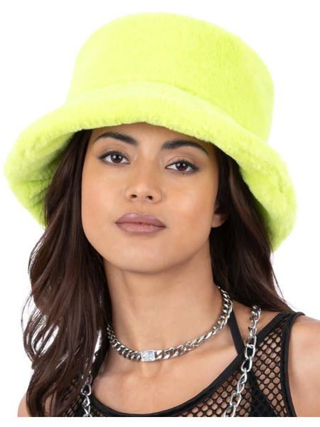 Neon Green 90s Fluffy Bucket Hat