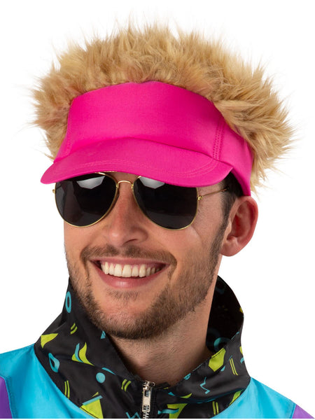 80s Neon Pink Visor Hat & Hair