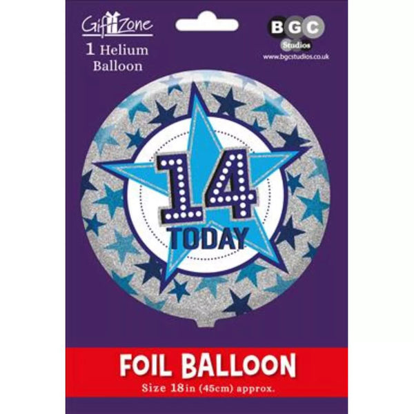 18 Inch 14th Birthday Blue Foil Balloon