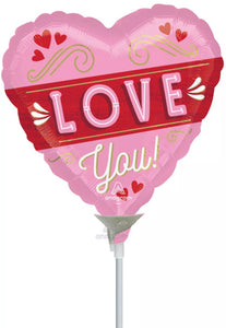 Love You Retro Balloon on Stick – Midlands Fancy Dress Redditch