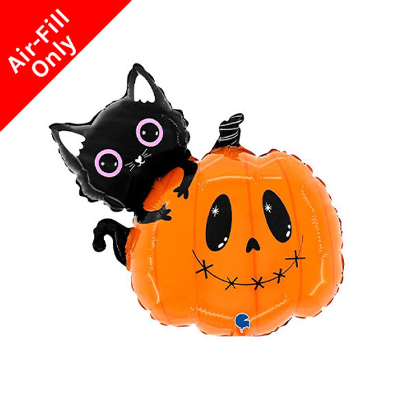 Black Cat & Pumpkin Balloon on Stick