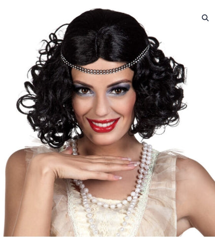 Black Flapper Wig with Headband