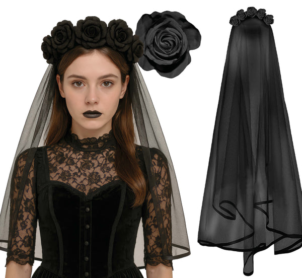 Black Veil with Black Roses