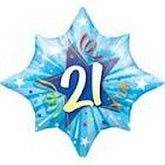28 Inch Blue Starburst 21st Birthday Foil Balloon